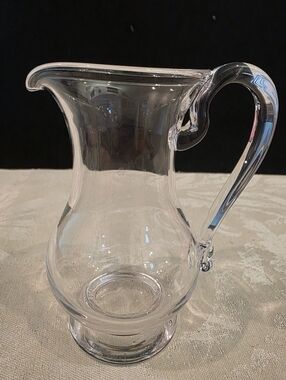Vintage Hand Blown Clear Glass 5" Pitcher Footed Base Mid- Century Modern